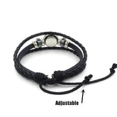 Mooi armbandje van zwart gevlochten leer met zilver beads, Palestina armband